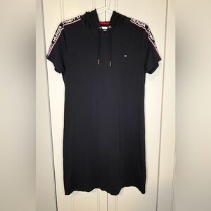 Tommy Hilfiger Navy Hoodie T-Shirt Dress with Red & White Trim